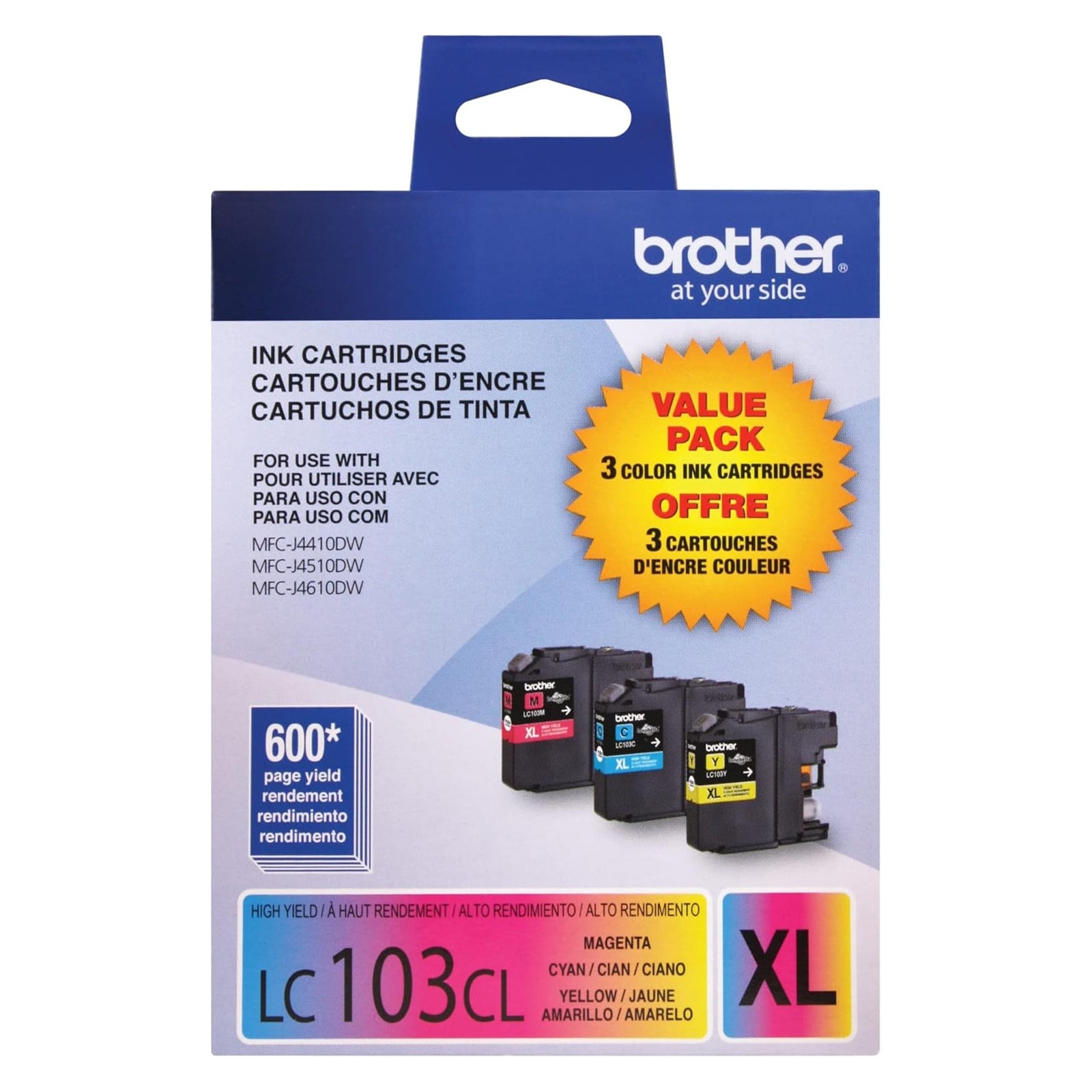 CARTOUCHE BROTHER LC103 PAQUET DE 3 (CYAN, MAG, JAU) H.R.