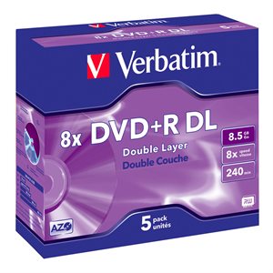 VERBATIM DVD+R DL (8.5GO/2,4X) PAQUET DE 5 AVEC BOITIER SLIM