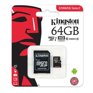 CARTE MÉMOIRE MICRO SDXC KINGSTON 64GO (CLASS 10)